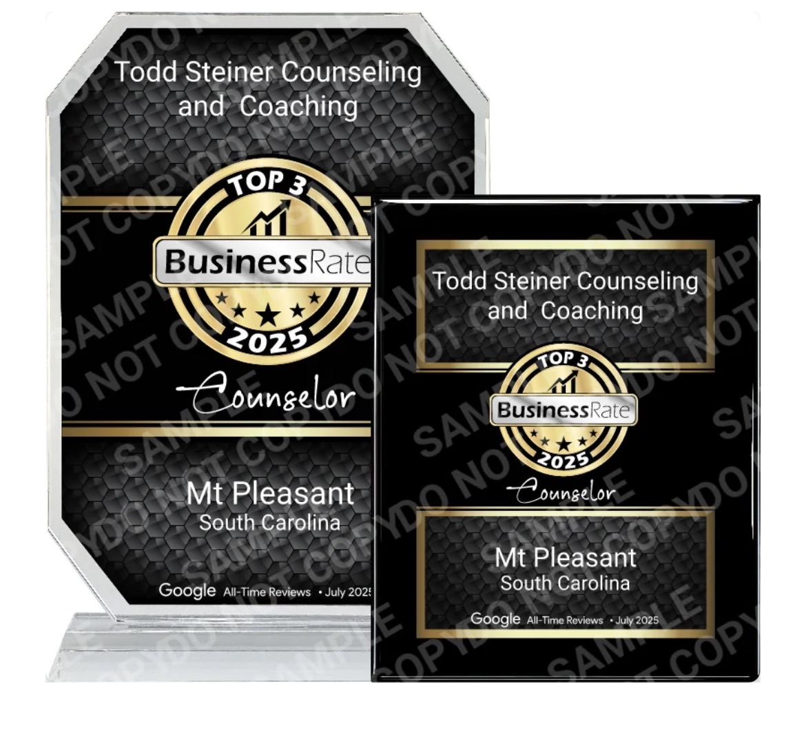 Todd Steiner Counseling and Coaching named Top 3 Counselor in Mt Pleasant SC-2025 by BusinessRate Award